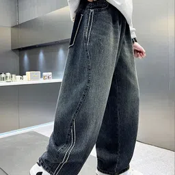 LULU & SKY Boys Wide Leg High-Rise Mildly Distressed Heavy Fade Stretchable Jeans image 2