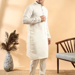 Ethluxis Men Ethnic Motifs Embroidered Thread Work Straight Kurta with Pyjamas image 3