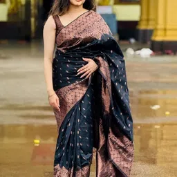 Tekson Ethnic Motifs Woven Design Zari Saree with Blouse Piece image 4