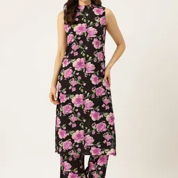 FERANOID Floral Printed Pure Cotton Sleeveless Straight Kurta with Trousers-image-51