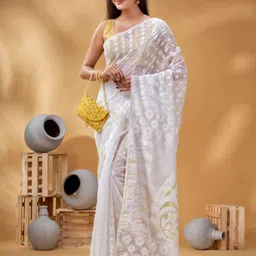 DESH BIDESH Woven Design Zari Pure Cotton Jamdani Saree-image-15