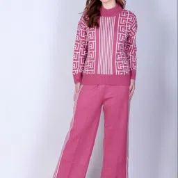 The Roadster Lifestyle Co Printed Woolen Round Neck Sweater & Trousers Co-Ords image 2