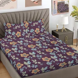 FABINALIV Purple & Blue Floral Printed 300 TC King Bedsheet Set 2.50 m x 2.25 m-image-60