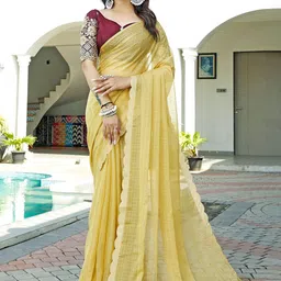 K 5 Fashion Checked Pure Chiffon Saree-picture-32