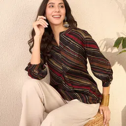 KALINI Leheriya Printed Mandarin Collar Top-picture-21