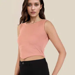 DressBerry Ribbed Asymmetric Hem Fitted Crop Top image 2