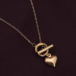 PALMONAS 18k Gold-Plated Ridge Heart T-Bar Stainless Steel Chain image 4