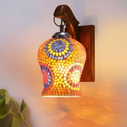 Devansh White & Maroon Textured Wooden Bell Shaped Wall Lamp image 5