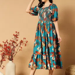 Raiyani Enterprise Floral Print Crepe Fit & Flare Midi Dress-picture-26