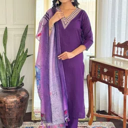 HERE&NOW Women Ethnic Motifs Regular Thread Work Kurta with Trousers & With Dupatta-picture-21