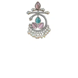 NAMAN ARTS Silver-Plated Artificial Studded & Beaded Contemporary Drop Earrings image 3