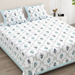 Myntra Elegant Homes Blue & White Pure Cotton 120 TC King Bedsheet Set 2.7 m x 2.7 m-picture-27