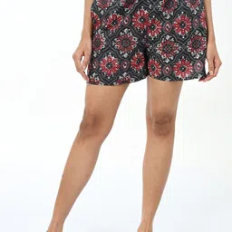 30 Looks Women Cotton Ethnic Motifs Mid-Rise Printed Lounge Shorts-image-95