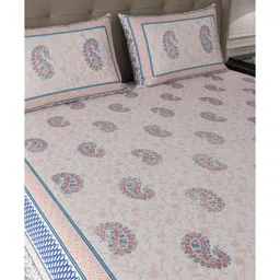 patricko Blue Traditional 600 TC Cotton Double King Sized Bedsheet With 2 Pillow Covers image 3