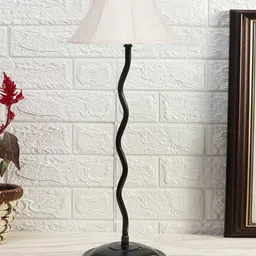 Devansh Off White & Black Textured Cotton Zig Zag Table Lamp With Iron Base-picture-16