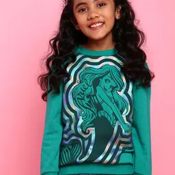 BONKIDS Girls Blue Ariel Printed Cotton Sweatshirt-picture-16