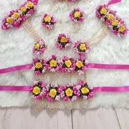 craftsai exports Women Beaded Flower Necklace & Earrings With Maang Tikka & Bracelete-picture-16