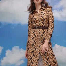 CORSICA Geometric Printed Cuffed Sleeves Shirt Dress-image-44