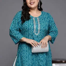Varanga Plus Size Bandhani Printed Gotta Patti Pure Cotton Kurta-image-59