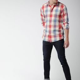 Mast & Harbour Men Off-White & Red Slim Fit Checked Casual Sustainable Shirt-picture-16