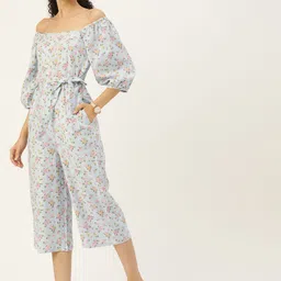 AND Women Blue & Pink Off-Shoulder Printed Jumpsuit image 3