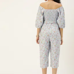 AND Women Blue & Pink Off-Shoulder Printed Jumpsuit image 4