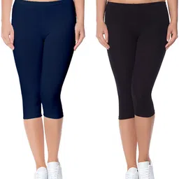 lili Cotton Lycra 220 GSM Bio-Wash Women Blue, Black Capri-picture-23