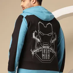 Sztori Plus Size Iron Man Printed & Colourblocked Hooded Zip-Up Sweatshirt image 5