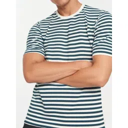 Vimal Jonney Blue & White Cotton Loose Fit Striped T-Shirt image 4