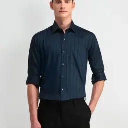 Arrow Teal Blue Cotton Slim Fit Striped Shirt-picture-20