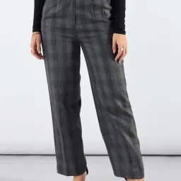 Checked Straight Fit High-Rise Wrinkle Free Pleated Formal Trousers-image-57