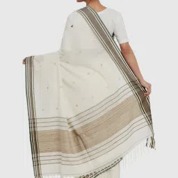 Fabindia Off-White Cotton Woven Saree image 2