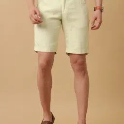 Linen Club Lime Green Contemporary Fit Shorts-image-19