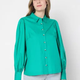 Vero Moda Green Full Sleeves Cotton Shirt image 1