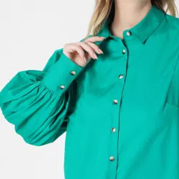 Vero Moda Green Full Sleeves Cotton Shirt image 5
