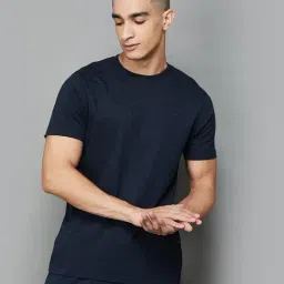 Fame Forever by Lifestyle Navy Melange Regular Fit Cotton Crew T-Shirt-image-40