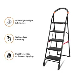 Homlix Black Textured 5-Step Foldable Step Ladder image 2