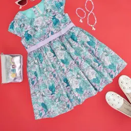 Pantaloons Junior Kids Ice Green & Purple Floral Print Dress-image-28