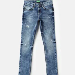 United Colors of Benetton Boys Blue Cottonton Blend Solid Jeans-image-8