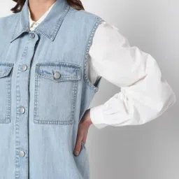 Vero Moda Blue Sleeveless Cotton Denim Shirt image 5