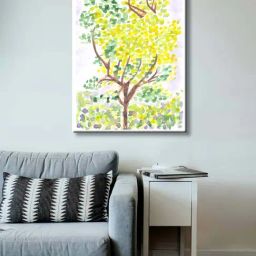 999store Yellow & White Canvas A Tree With Leaves And Flowers Painting-picture-37