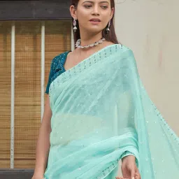 Satrani Turquoise Embellished Saree With Unstitched Blouse image 2
