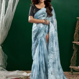 Satrani Blue Tie-Dye Saree With Unstitched Blouse image 2