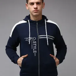 Showoff Navy Blue Cotton Regular Fit Printed Hooded Sweatshirt-image-40