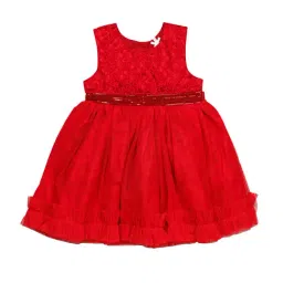 H by Hamleys Infants Girls Red Self Design Dress-picture-31