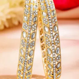 Rubans Gold Kundan & AD Studded Handcrafted Premium Classic Bangle - Set of 2 image 3