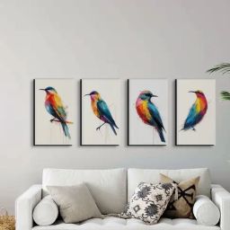 Nestroots Birds of Elegance Multi Frame Geometric Canvas Wall Painting - Set of 4-picture-43