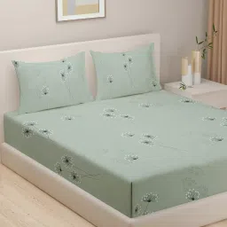 Swayam Green Cotton Floral King Bed Sheets 2 Pillow Covers image 2