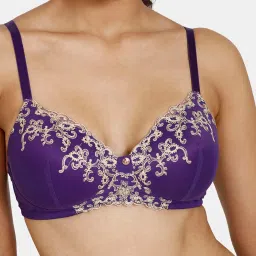 Zivame Purple Floral Half Coverage Balconette Bra image 4