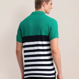 u.s. polo assn. U.S.Polo Assn. Green Cotton Slim Fit Striped Polo T-Shirt image 2